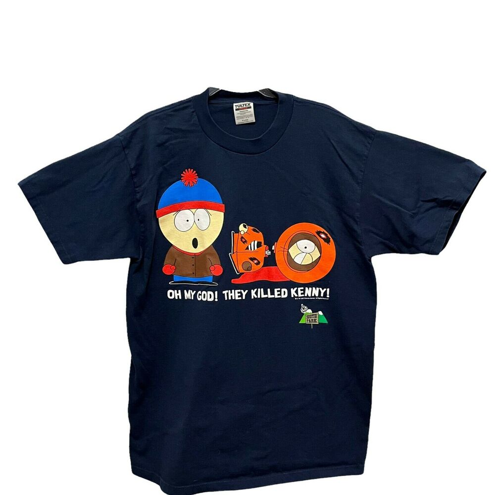 South Park Kenny’s Dead Graphic T Shirt Vintage Tultex Mens Navy Blue Size XL